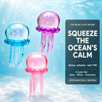 Jouet anti-stress méduse souple en TPR, rempli de paillettes, créature marine à presser, translucide pour adultes, vente en gros