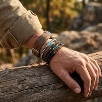 Bracelet en Cordon de Cuir avec Perles en Pierre Naturelle, 4 Styles : Turquoise, Malachite, Hématite, Lave, Réglable, Homme, Bohème, Vente en Gros OEM