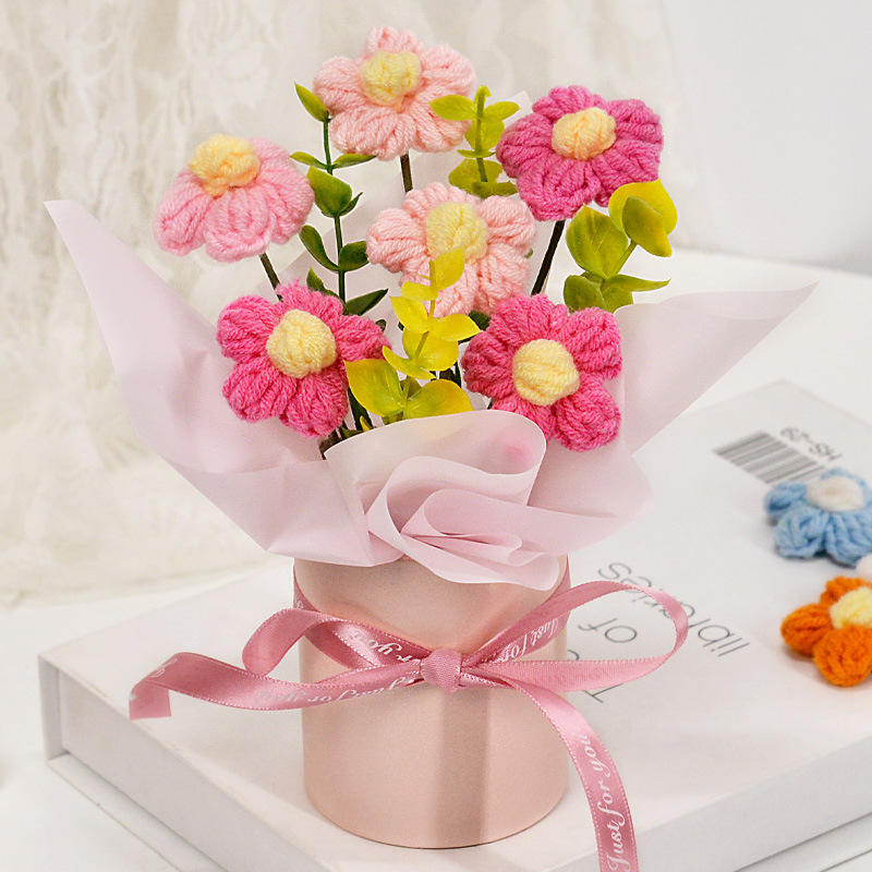 ดอกพัฟสีชมพู 6 ดอกกอดถัง