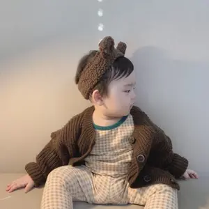 女の赤ちゃんのヘッドバンドカット漫画バニー耳ラムヘアバンド冬の子供男の子無地韓国のヘアアクセサリー写真の小道具