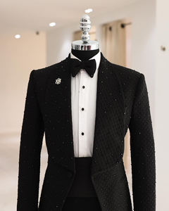 Abito <span class=keywords><strong>smoking</strong></span> personalizzato antracite <span class=keywords><strong>nero</strong></span> da <span class=keywords><strong>uomo</strong></span> 3 pezzi Slim Fit giacca con risvolto + gilet + pantaloni per affari di festa di nozze - Product Image 5
