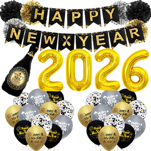 Nuovo prodotto felice anno nuovo arredamento 2026 oro nero felice anno nuovo in lattice palloncino Banner forniture per feste kit per la decorazione della casa - Product Image 1
