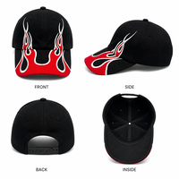 Casquette de baseball unisexe vintage en sergé de coton à 6 panneaux, réglable, brodée, avec logo personnalisé motif flamme noire, vente en gros OEM, faible MOQ