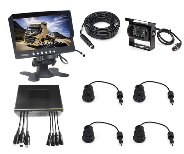AHD Screen Truck Anti Collision Reverse Camera 24v 4 Radar Sensor IP67 Waterproof Truck Reverse Camera With Parking Sensor