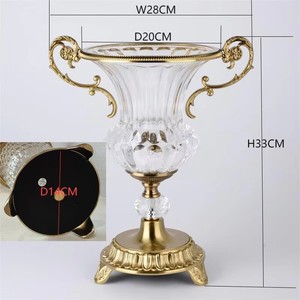 Crystal Glass Vase With Gold Handles 28cm W 33cm H Traditional Decorative Tabletop Vase For Living Room Home Decoration - Product Image 1