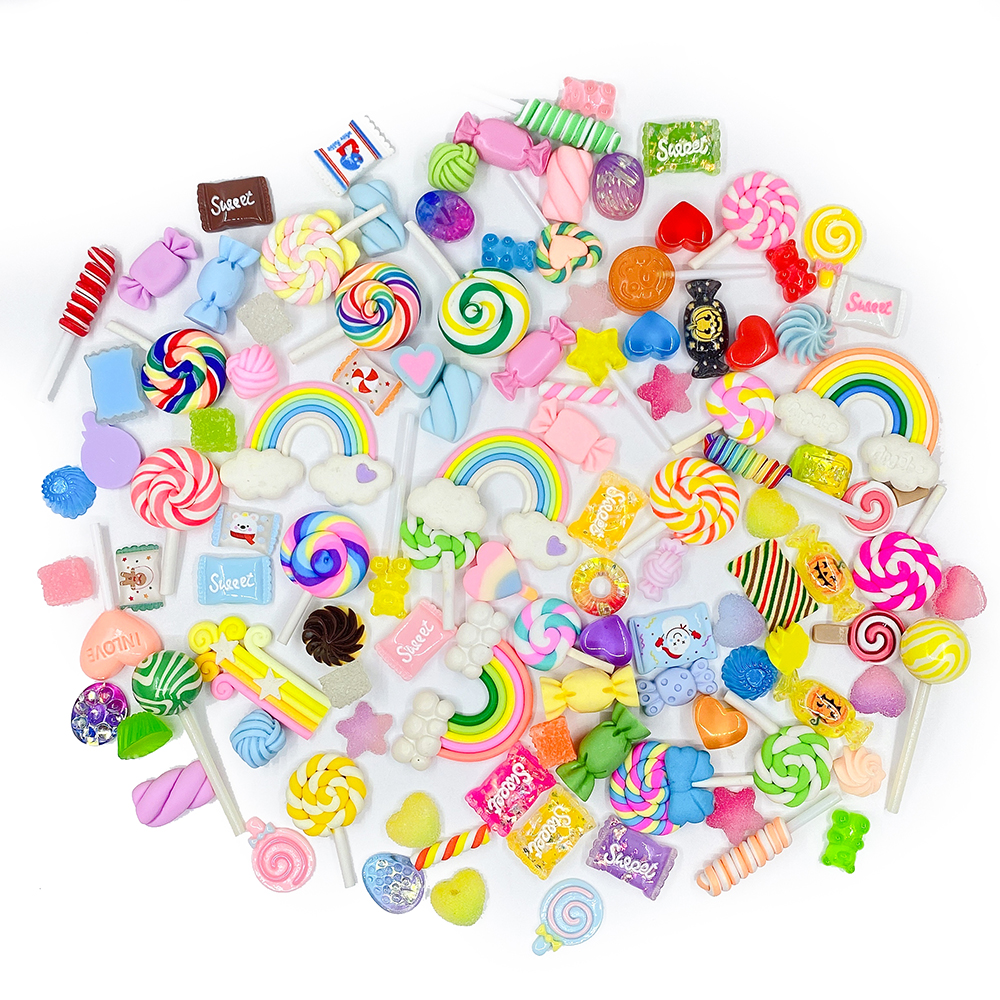 50pcs Assorted Lollipop Sweet Candy Resin Flatback Slime Charms For DIY Craft Making Nail Art Phone Case Decoration