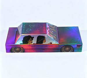 Boîte cadeau cosmétique holographique de luxe en carton ondulé haut de gamme en forme de voiture avec insert en mousse pour rouges à lèvres et crème pour le visage - Product Image 2
