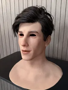 قناع سيليكون واقعي بشعر طويل، قناع رأس كامل لرجل وسيم، مناسب للهالوين والتنكر والمسرح - Product Image 3