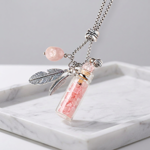 Nouveau Collier Pendentif Bouteille à Parfum en Acier Inoxydable avec Pierre Naturelle Quartz Rose et Cristal Créatif - Product Image 5