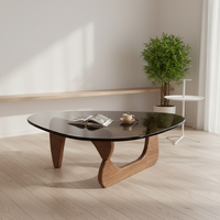 Table basse moderne minimaliste en verre trempé avec structure en bois - Design compact légèrement luxueux pour les petites maisons et les salons