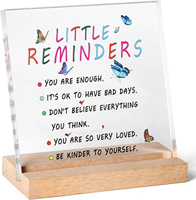 Plaque carrée en acrylique transparent Encouragement Merci Cadeau Décor de table Bloc de rappels de santé mentale positive avec base en bois