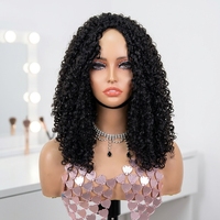 Perruque Lace Front Noire Bouclée Crépue Tendance en Cheveux Humains, Ajustable et Sans Colle pour Femmes