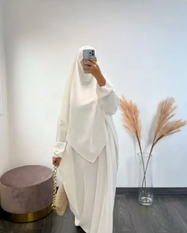 Chador all'ingrosso 2 pezzi Set tinta unita musulmano Abaya medio oriente Khimar abito lungo ragazze abiti disegni Maxi vestito musulmano