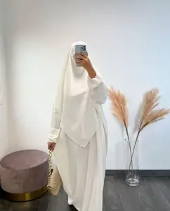 Bán Buôn Chador 2 Mảnh Thiết Lập Màu Rắn Hồi Giáo Abaya Trung Đông Khimar Dài Ăn Mặc Cô Gái Áo Dài Thiết Kế Hồi Giáo Maxi Dress