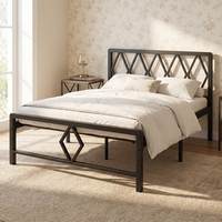 Cadre de lit simple en métal moderne et minimaliste en fer forgé noir avec tête et pied de lit, design portable, aucun sommier tapissier nécessaire