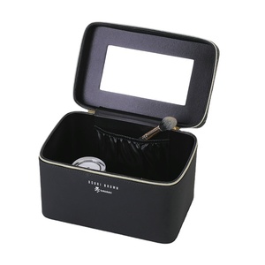 Fashion Black Big Capacity Women Large Cosmetic Bag PU Leather Cosmetic Box Makeup Bag with Printed LOGO