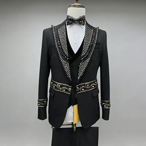 Nouveau <span class=keywords><strong>Costume</strong></span> 3 Pièces <span class=keywords><strong>Homme</strong></span> Grande Taille 2025, Élégant, Noble, Haut de Gamme, Sur Mesure, Fait Main, Perlé, Simple Boutonnage, Vente Chaude - Product Image 1