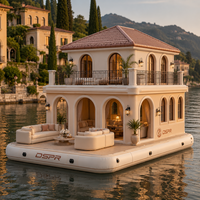 Maison flottante gonflable de qualité commerciale à deux étages avec base étanche et mobilier de salon complet pour projet de tourisme côtier