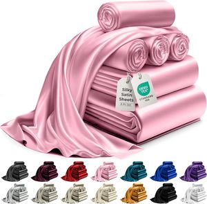 Bộ ga trải giường 6 món chất liệu vải satin microfiber mềm mại như lụa, gồm 2 vỏ gối và ga trải giường sâu - Product Image 5