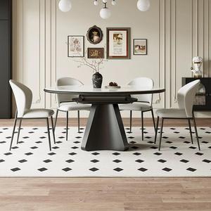 โต๊ะรับประทานอาหารแบบขยายได้ทันสมัย พร้อมแผ่นขยายที่ซ่อนอยู่ สามารถเปลี่ยนเป็นโต๊ะรูปวงรีขนาดใหญ่ ท็อปหินลายศิลปะ เหมาะสำหรับอพาร์ตเมนต์ - Product Image 5