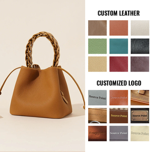 Phụ nữ sang trọng của rau mềm rám nắng túi da của phụ nữ nhỏ Giỏ rau dây rút khóa túi với xử lý dệt - Product Image 4