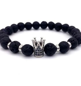 Pulsera de Moda 2019 con Dijes de Corona Imperial y Casco, Adornados con Piedras de Lava y Circonitas, para Hombre - Product Image 3