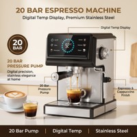Machine à expresso programmable polyvalente avec réservoir d'eau intelligent de 1,8 L, mousseur à lait et buse vapeur, personnalisable en usine, pour la maison, le bureau et les entreprises