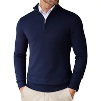 Pull en maille de coton doux doublé polaire pour homme, coupe ajustée, col zippé, idéal pour le golf, les affaires et les loisirs, collection automne-hiver