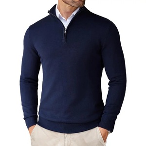 Maglione da Uomo Slim Fit Personalizzato con Zip a un Quarto, Foderato in Pile, in Morbido <span class=keywords><strong>Cotone</strong></span> Lavorato a Maglia, Pullover Casual Elegante per Golf, Autunno Inverno - Product Image 5