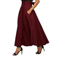 새로운 여성 높은 허리 플레어 Pleated 긴 스커트 우아한 패션 집시 포켓 긴 맥시 스커트 5 크기