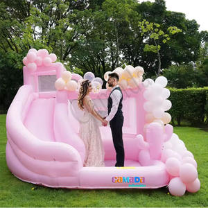 บ้านเด้งเป่าลมได้พร้อมสไลด์คอมโบพีวีซีและไวนิลแบบพกพาสำหรับเด็กบ้านเด้งได้พร้อมที่เป่าลมสีชมพูอ่อน - Product Image 2