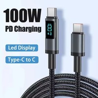 1M 2M Pantalla digital 100W USB C Cable de carga rápida Tipo C a tipo C Cable de datos totalmente compatible para computadora portátil Teléfono móvil
