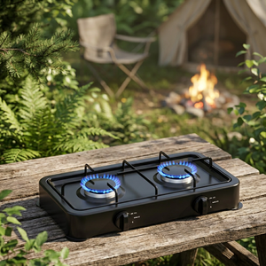 Tafelmodel dubbele gasbrander, metalen, Europese stijl, eenvoudig, klein, draagbaar, voor buiten, huishoudelijk, commercieel, <span class=keywords><strong>mini</strong></span>, 2 branders, butaan, piezo-ontsteking - Product Image 5