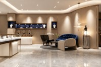 Plateforme d'exposition incurvée en pierre de luxe sur mesure avec dôme en verre pour vitrine de parfums et bijoux pour les boutiques de détail