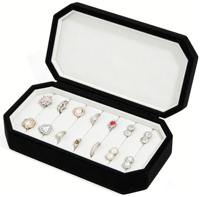 Boîte à bijoux rectangulaire de luxe en velours avec logo personnalisé et plateau de présentation multi-bagues pour boucles d'oreilles et bagues – Rangement haut de gamme