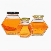100Ml, 220Ml, 380Ml, bouteille De qualité alimentaire, plateaux De Miel vides, Pot hexagonal en verre avec couvercles en métal