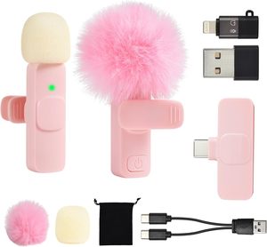 Microphone cravate sans fil K9 rose 2-en-1 rechargeable Plug & Play pour iPhone, iPad, Android et enregistrement vidéo TikTok - Product Image 4