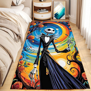 Alfombra rectangular con diseño de calavera de Halloween, fibra de poliéster, decoración interior, resistente a las manchas, antideslizante, fácil de limpiar, alfombra para dormitorio - Product Image 5