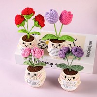 Ornamen Bunga Rajutan Tangan dalam Pot, Boneka Rajut Positif, Tanaman Simulasi, Dekorasi Rumah, Logo Kustom, OEM, ODM