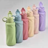 Nouvelle arrivée : Gourde en silicone avec couvercle à clapet et poignée de transport, bouteille réutilisable pour enfants, idéale pour les voyages en plein air