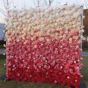 QSLH-W168 Wedding Gradient Flower Wall Backdrop Pink Red Flower Wall 5D Roll Up Backdrop Flower Wall