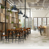 Meubles de restaurant rustiques et chics, table de salle à manger en bois dur carrée à base arquée et ensemble de chaises pour café
