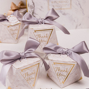 缎带装饰小纸盒大理石印花优雅婚庆礼盒 - Product Image 2