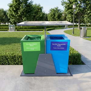 Outdoor Dual Sorting Trash Can 80L x 2 Metal Powder Coated Rectangular Minimalist Design for Waste Management - Product Image 2