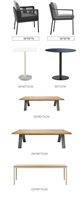 Ensemble table et chaises de patio en bois massif et osier pour l'extérieur Table à manger personnalisée en bois massif à chevrons Accoudoir demi-chaise en rotin