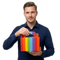 Boîtes à emporter rayées arc-en-ciel en gros, boîtes à gâteaux, boîtes à emporter pour les fêtes, boulangerie, boîtes alimentaires jetables recyclables avec poignée