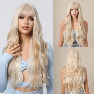 Peluca NO.63 Estilo Europeo Americano con Flequillo Recto, Rubio Platino, Ondas Grandes, Cabello Largo y <span class=keywords><strong>Rizado</strong></span>, Voluminoso, con Reflejos Azules - Product Image 2