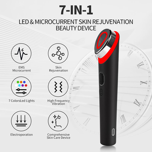 Masseur facial multifonctionnel 7 en 1, vibration <span class=keywords><strong>haute</strong></span> <span class=keywords><strong>fréquence</strong></span>, électroporation, rajeunissement de la peau, utilisation à domicile, <span class=keywords><strong>appareil</strong></span> de salon, noir - Product Image 1