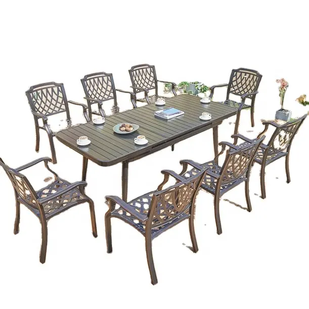 Luxury metall Aluminum 9-Piece Outdoor Patio Bistro Set garten möbel set esszimmer stuhl Tea Table langen tisch