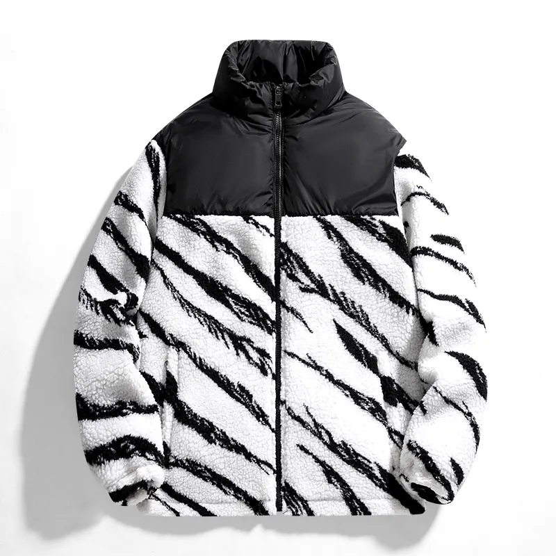 OEM Plus Size Custom Logo Winter Warm Zebra Pattern Poly Fleece Coat Sporty and Casual Coat for Men Nuevos modelos